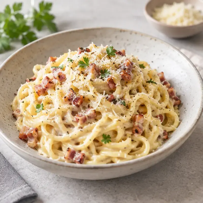 Pâtes façon carbonara à la crème